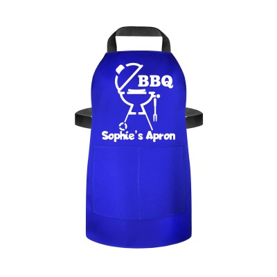 (55cm x 40cm) - with BBQ Icon - Royal Blue Cotton Fabric (Personalised with Name) and Matching Fabric Pocket