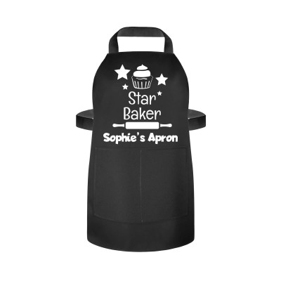 (70cm x 55cm) with Star Baker Icon Black Cotton Fabric (Personalised with Name) and Matching Fabric Pocket