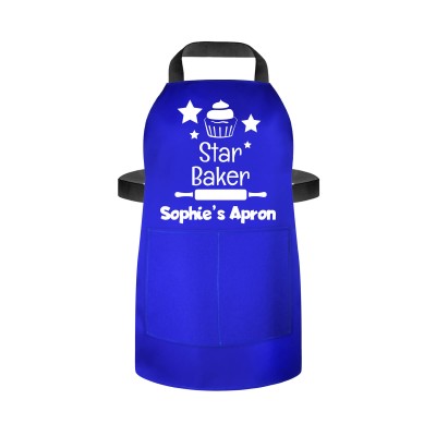 (55cm x 40cm) with Star Baker Icon - Royal Blue Cotton Fabric (Personalised with Name) and Matching Fabric Pocket
