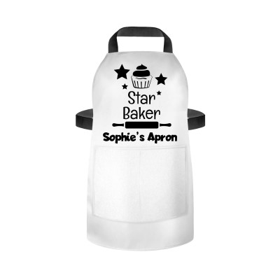 (55cm x 40cm) with Star Baker Icon - White Cotton Fabric (Personalised with Name) and Matching Fabric Pocket