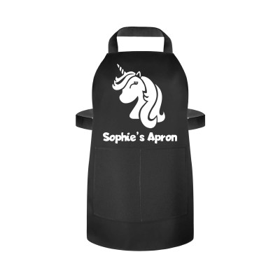 (70cm x 55cm) with Unicorn Icon Black Cotton Fabric (Personalised with Name) and Matching Fabric Pocket