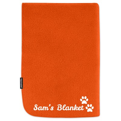(100cm x 140cm) with Dog Paws Icon - Burnt Orange Fleece Fabric (Personalised with Text)