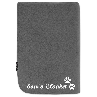 (100cm x 140cm) with Dog Paws Icon - Grey Fleece Fabric (Personalised with Text)