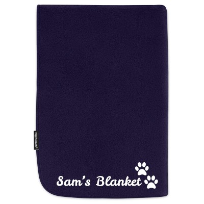 (100cm x 140cm) with Dog Paws Icon - Navy Blue Fleece Fabric (Personalised with Text)
