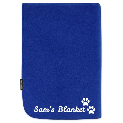 (100cm x 140cm) with Dog Paws Icon - Royal Blue Fleece Fabric (Personalised with Text)