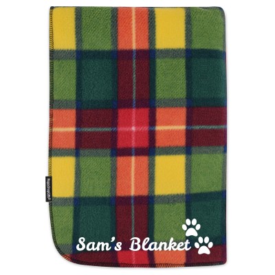 (100cm x 140cm) with Dog Paws Icon - Tartan Fleece Fabric (Personalised with Text)