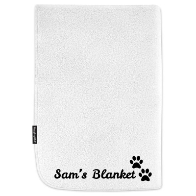 (100cm x 140cm) with Dog Paws Icon - White Fleece Fabric (Personalised with Text)