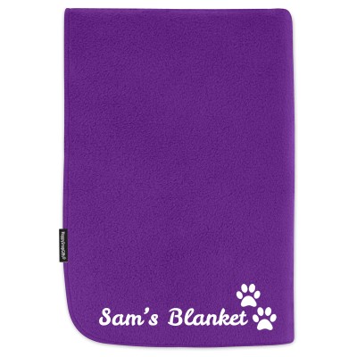 (100cm x 70cm) with Dog Paws Icon - Purple Fleece Fabric (Personalised with Text)