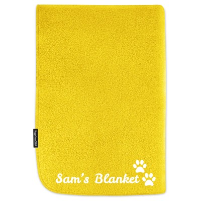 (100cm x 70cm) with Dog Paws Icon - Yellow Fleece Fabric (Personalised with Text)