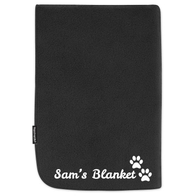 (100cm x 140cm) with Dog Paws Icon - Black Fleece Fabric (Personalised with Text)