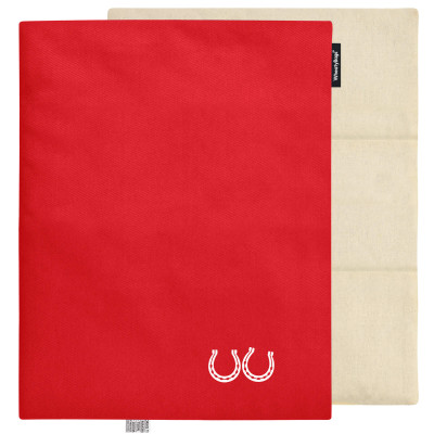 (Wheat Filling) 40cm x 30cm (3 Compartments) (Horse Shoe Print) - Red Cotton Fabric (Unscented) with Removable Cover (Personalised with Text)