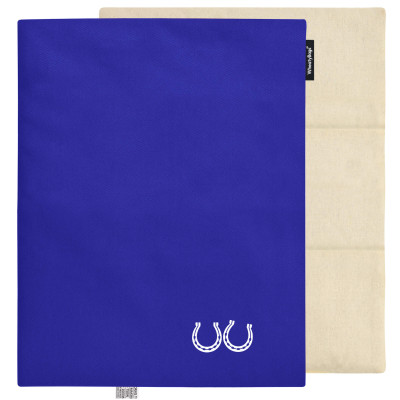 (Wheat Filling) 40cm x 30cm (3 Compartments) (Horse Shoe Print) - Royal Blue Cotton Fabric (Unscented) with Removable Cover (Personalised with Text)