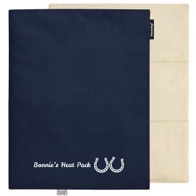 (Wheat Filling) 40cm x 30cm (3 Compartments) (Horse Shoe Print) - Navy Blue Cotton Fabric (Unscented) with Removable Cover